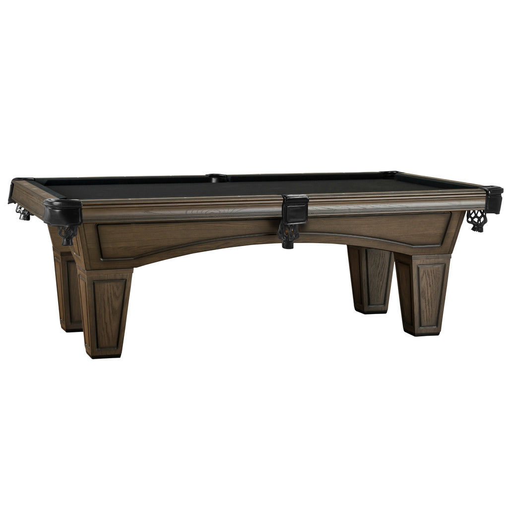 Austin pool table with black felt on white background and black pockets