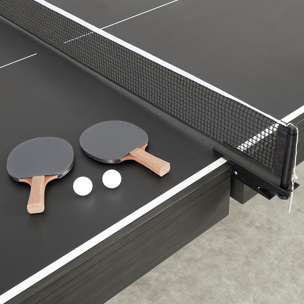 paddles and black table top and net