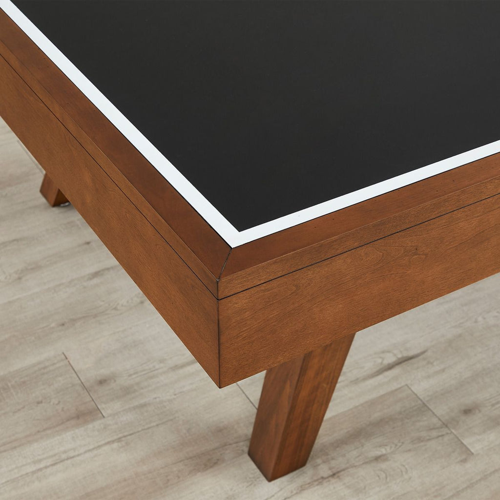  corner table top view of oslo table tennis black top and whiskey finish with 4 individual wood legs