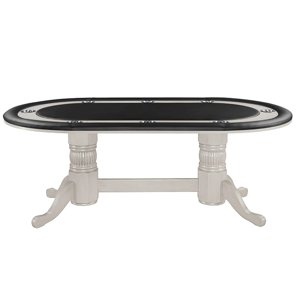 Texas hold em table in antique white finish with black table top