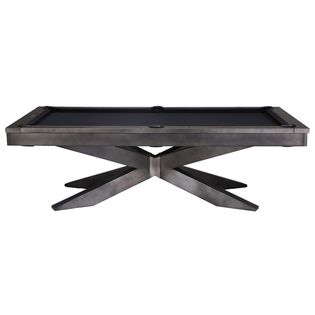 side view of felix table with criss cross legs gunmetal gray