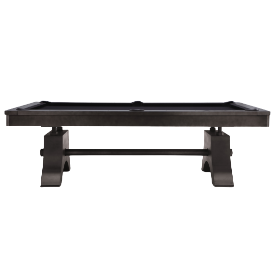 Gunmetal gray pool table with no background side view