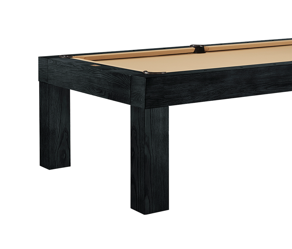 black ash finish of alta pool table with camel felt end only view