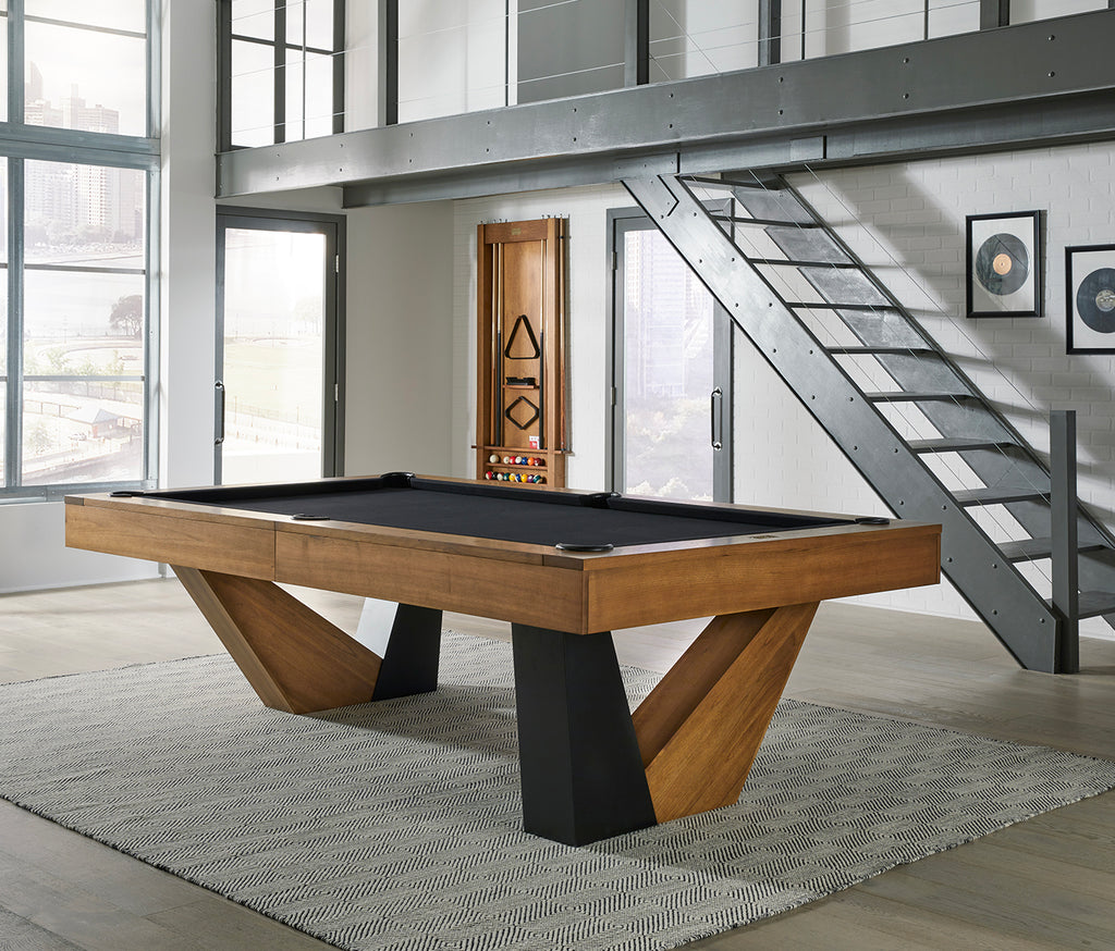 Annex pool table in room in brushed walnut finish