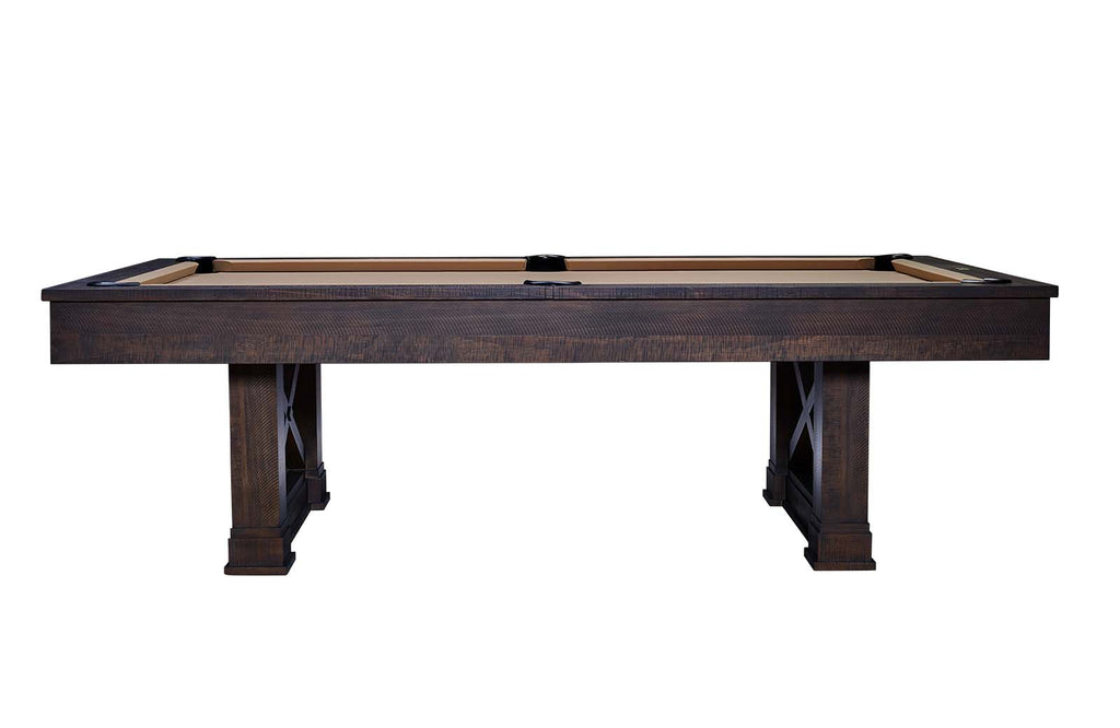 camden pool table in cappuccino finish with tan felt side view
