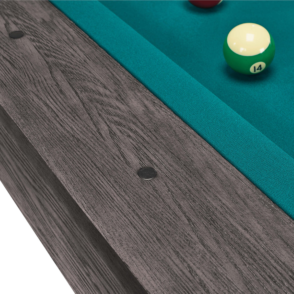 Montana pool table in charcoal finish with green cloth  rail site round metal 