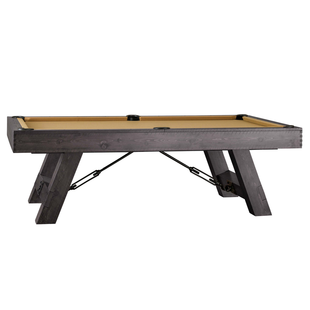 Savannah pool table on white background with camel tan felt charcoal finish
