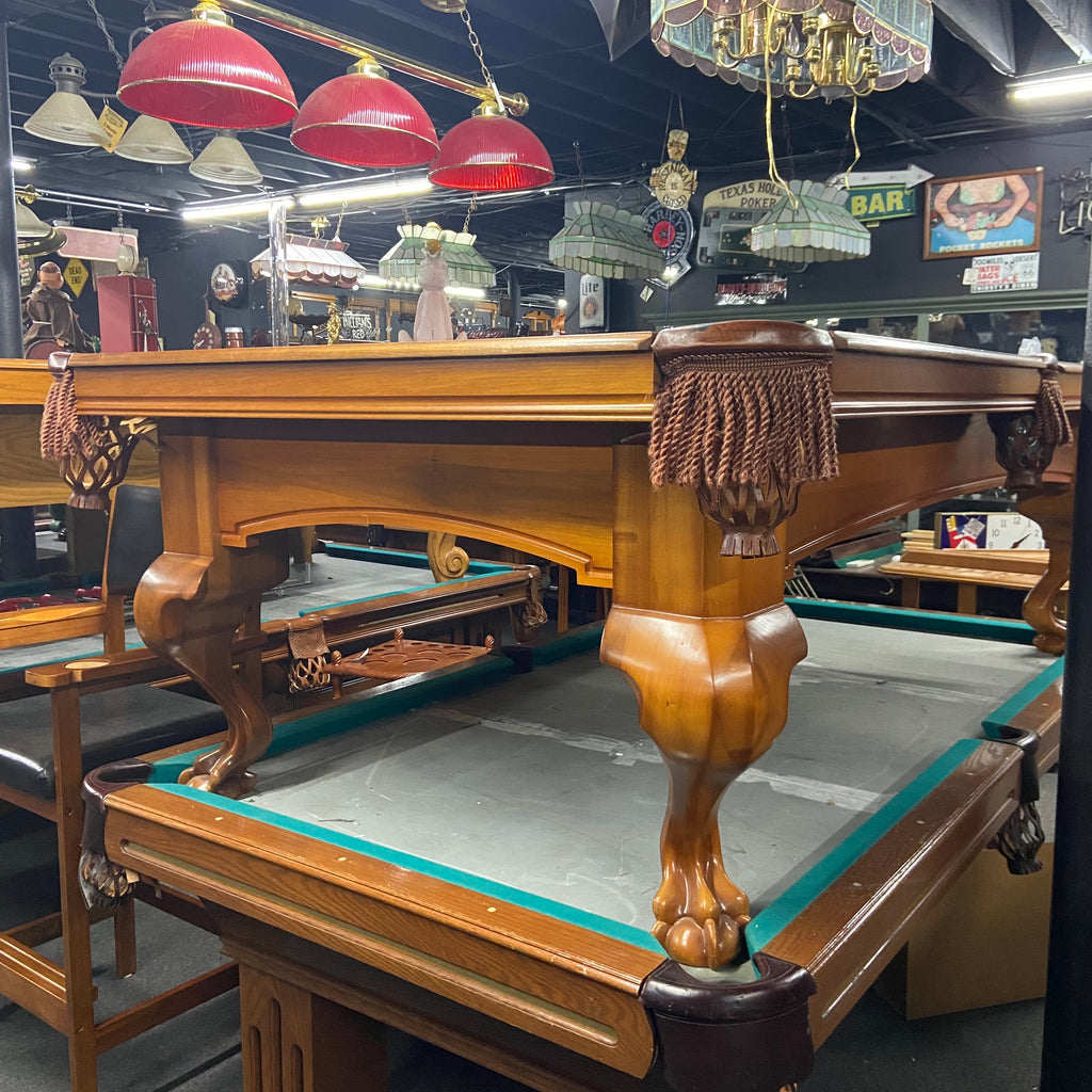 overall pool table in chestnut finish
