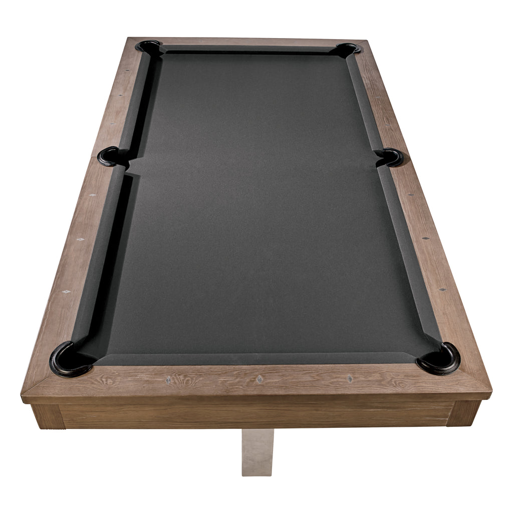 Aged Grey finish of Abbey Pool table overhead view charcoal cloth
