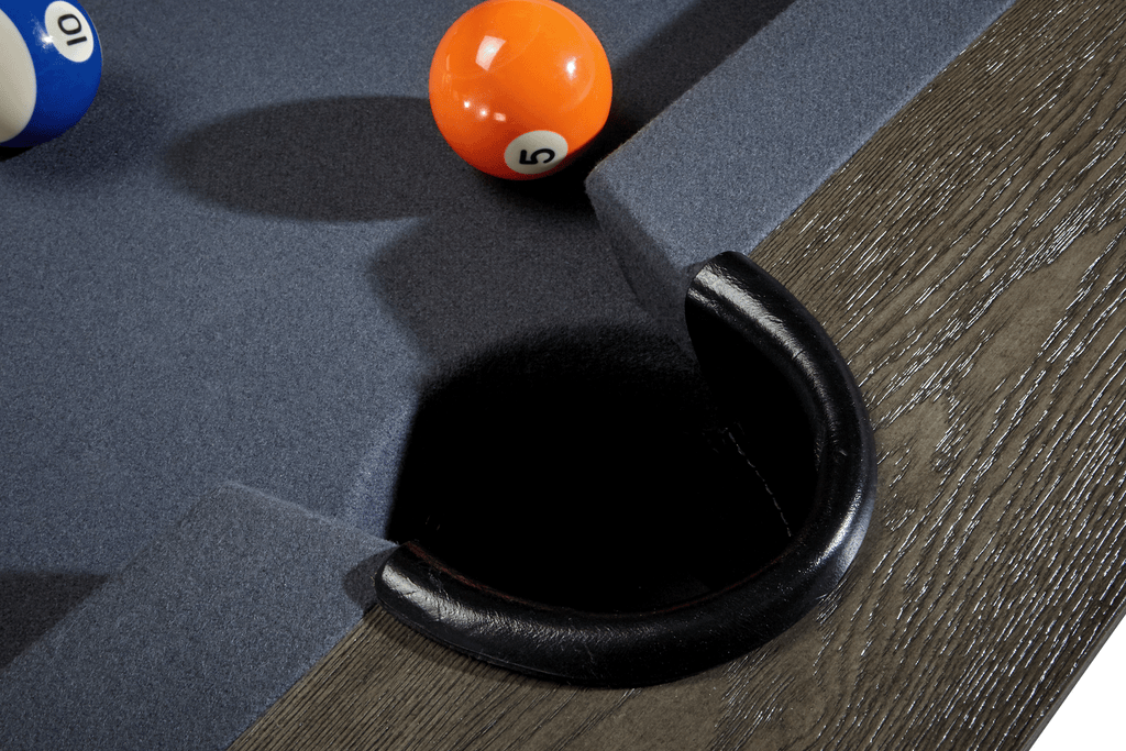 halifax pool table closeup of pocket with greyish blue felt
