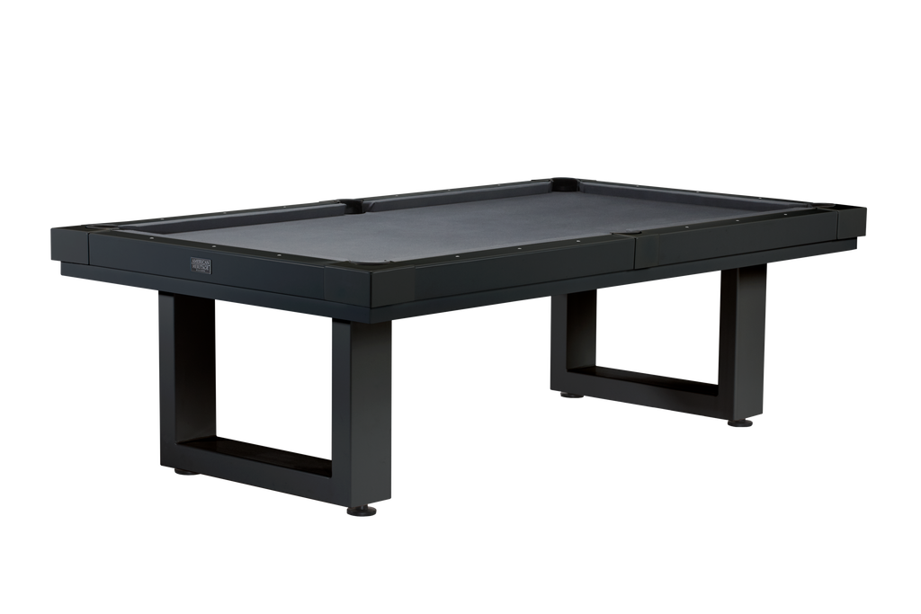 LAnai pool table in black finish with dark grey felt