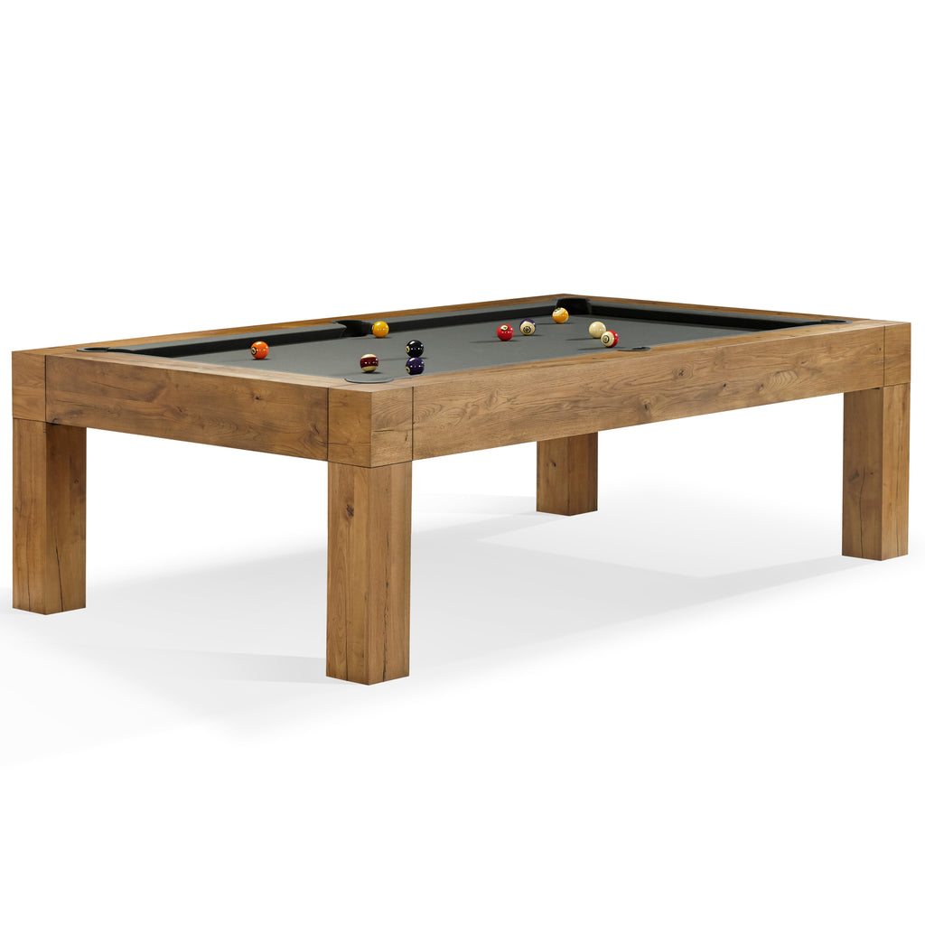 Parsons pool table with olive felt and balls on top