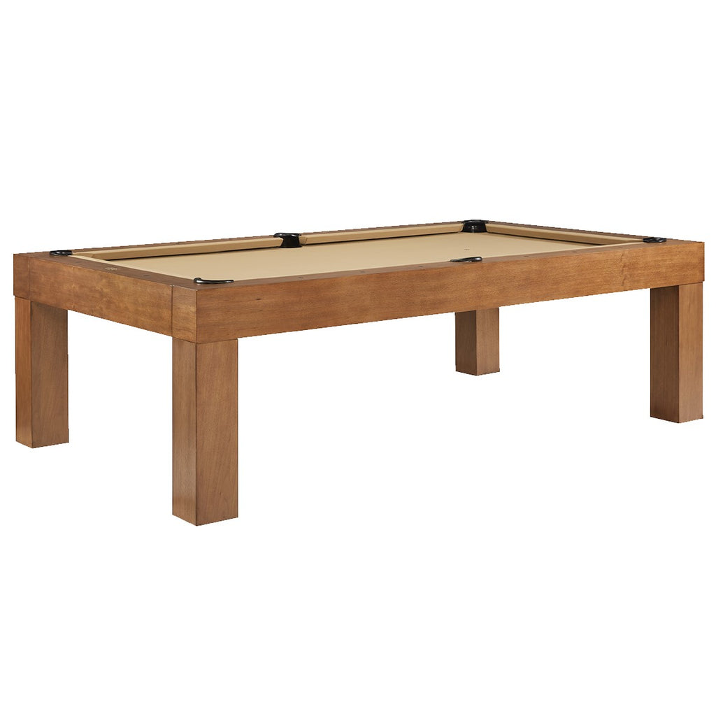 Alta pool table on white background with brushed walnut finish and camel felt