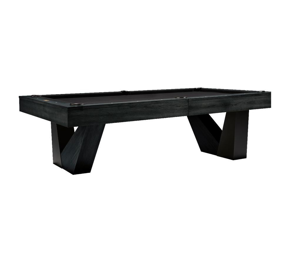 Annex pool table in matte black finish on white background with black felt