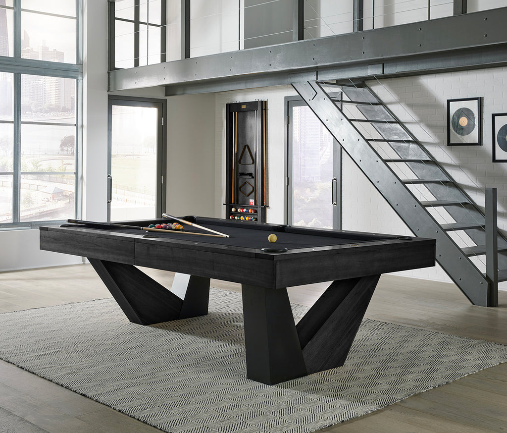 Annex pool table in room in matte black finish and black felt