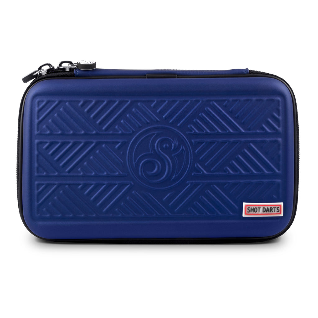 Blue two set dart case with tribal design on front and black zipper