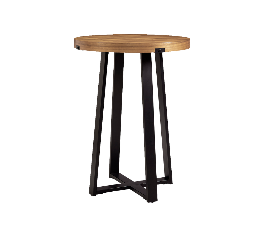 Knoxville pub table on white background with acacia top and black base
