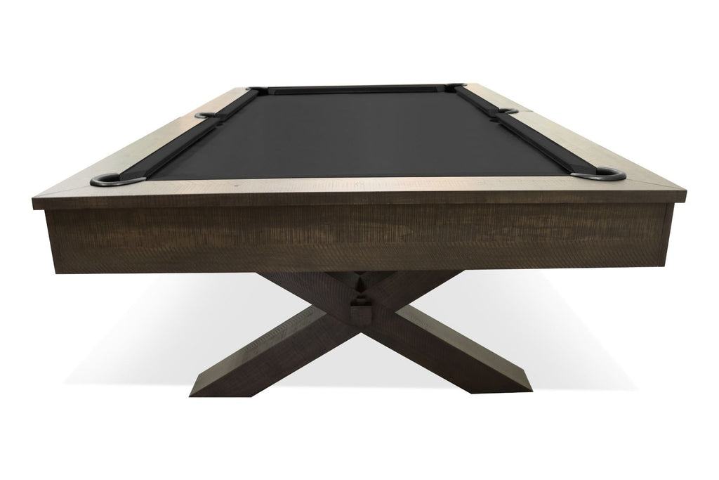 Side view of wood apron of crusader pool table