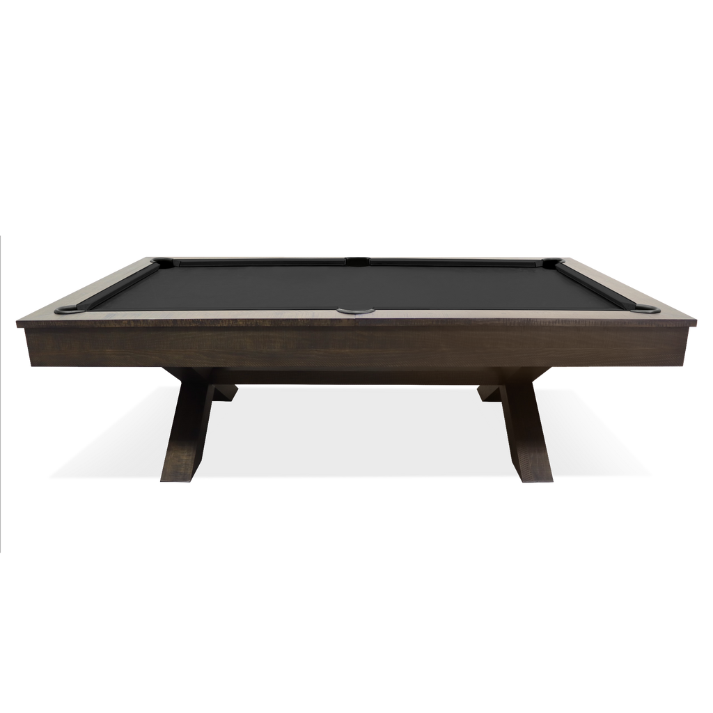 Crusader pool table front view with criss crossed legs