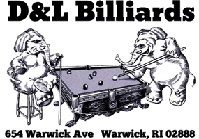 D&L Billiards logo of picture of elephants playing pool 654 Warwick Ave Warwick RI 02888 