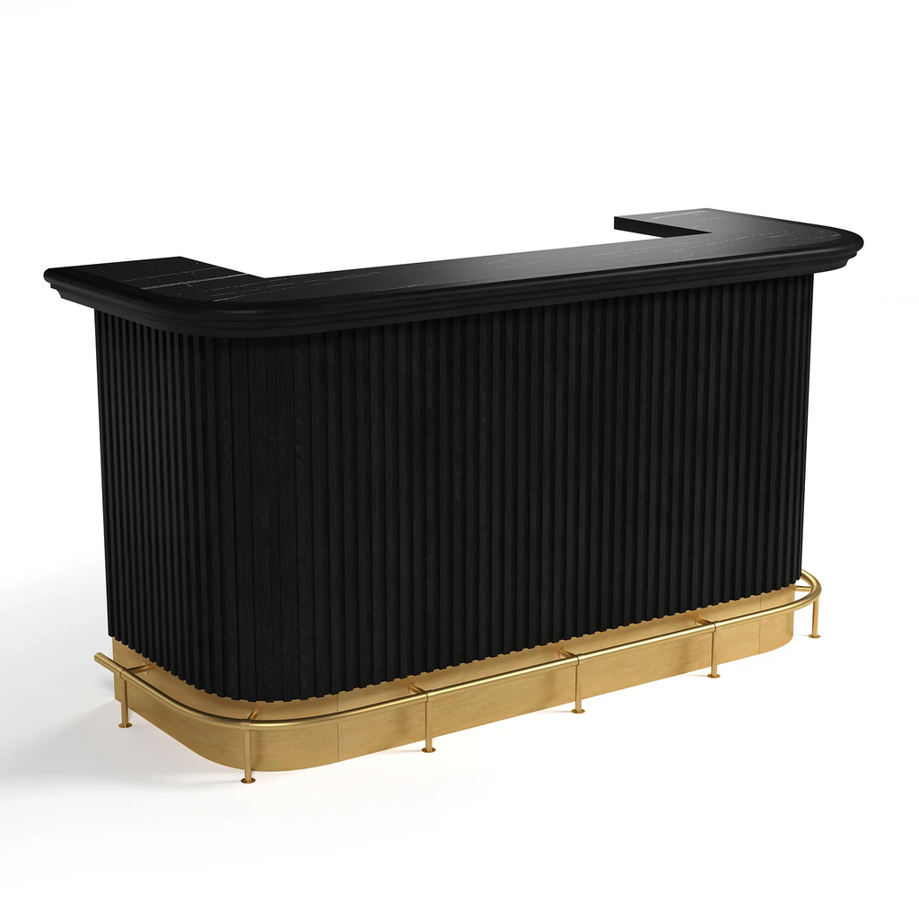Black and brass cocktail bar with 84 inch