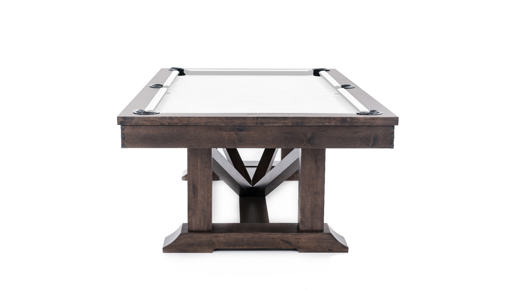 Overhead view of lucas pool table in nutmeg finish with pedestal base