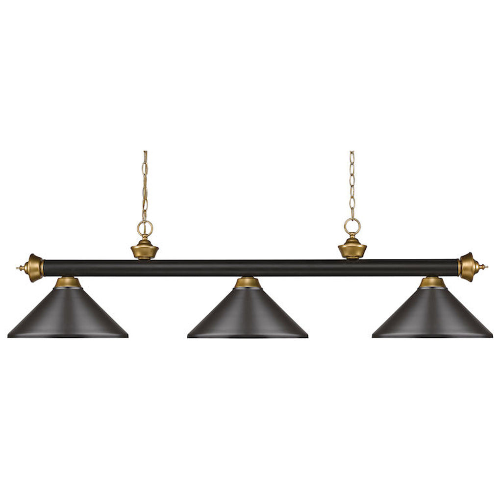 3 Shade Billiard Light with Oil Rubbed Bronze and Satin Metal Shades