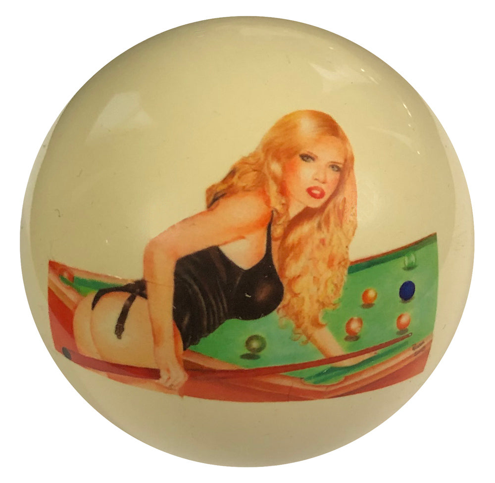 Blonde Girl Playing Pool Pin-Up Custom Cue Ball