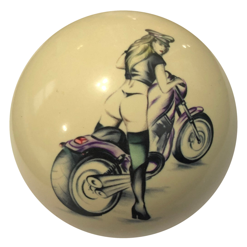 Motorcycle Girl Pin-Up Custom Cue Ball