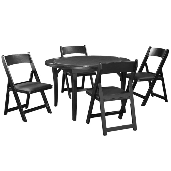 Folding Poker and Game Table Black with Chairs
