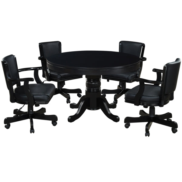 Round Solid Wood Gaming Table Black Dining with Chairs