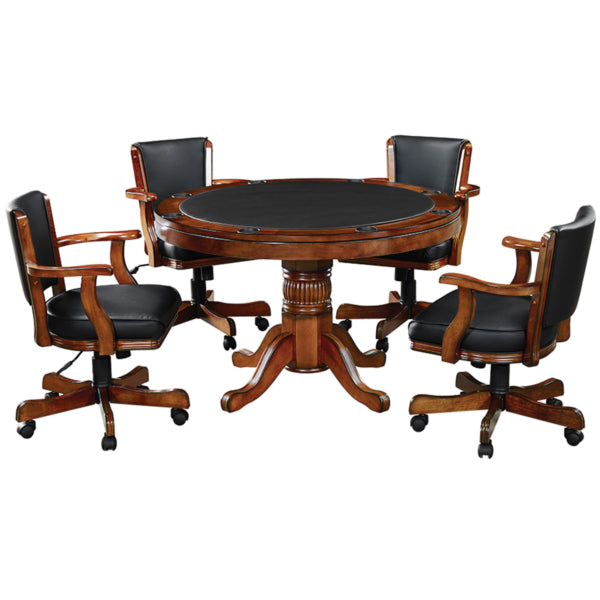 Round Solid Wood Gaming Table Chestnut Gaming with Chairs