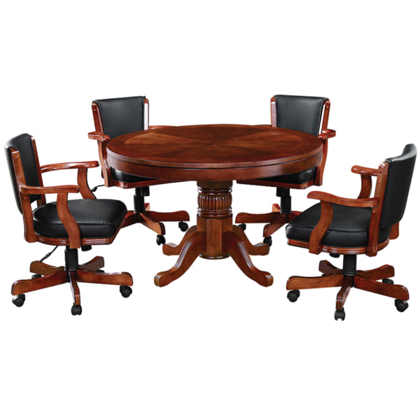 Round Solid Wood Gaming Table English Tudor Dining with Chairs
