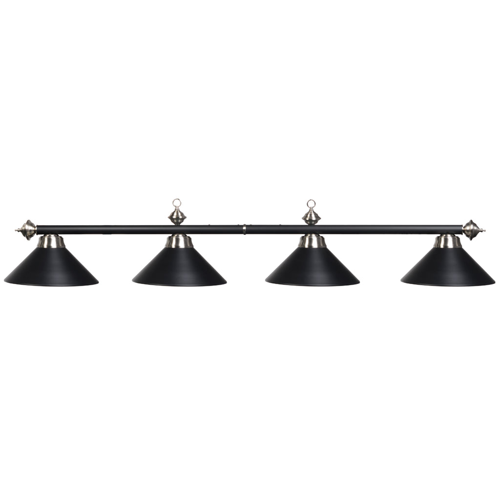 4 Shade Billiard Light with Matte Black Metal Shades & Stainless Accents