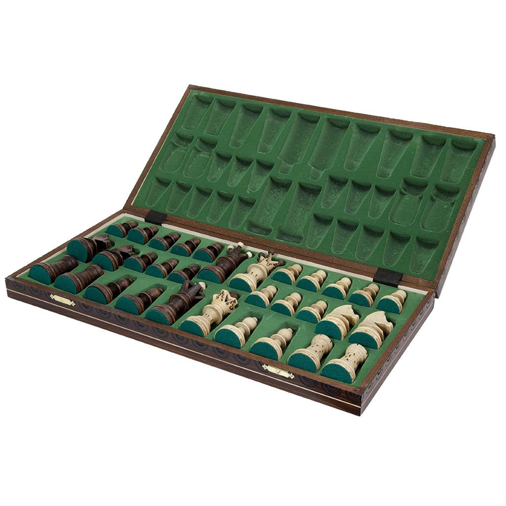 21" Wooden Chess Set open case