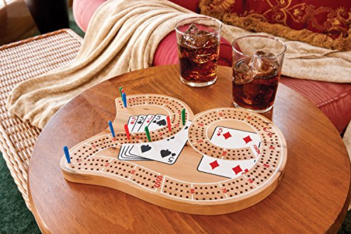 Large "29" 3 Track Solid Wood Cribbage Board on Table with Drinks