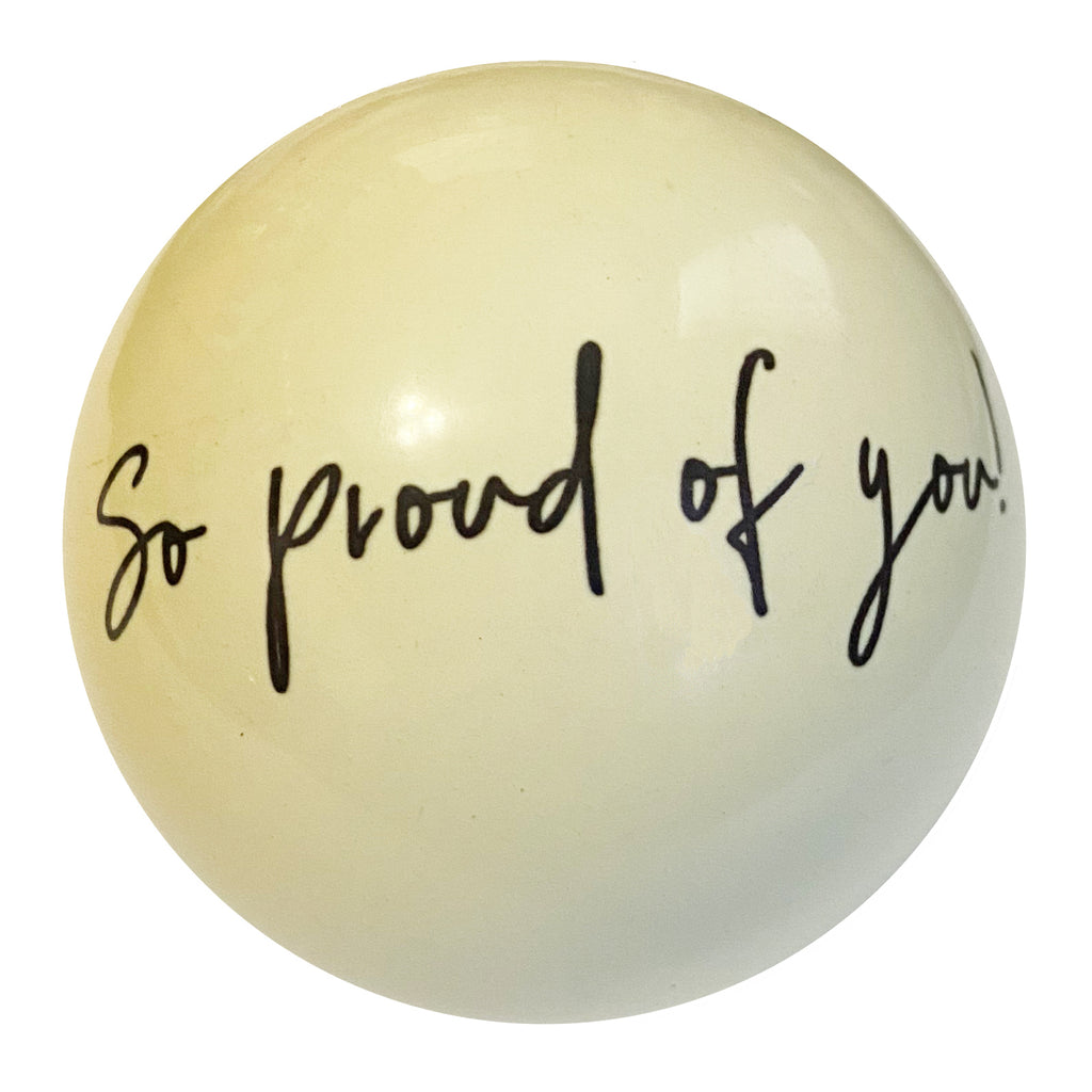 Cue Ball with proud message on it