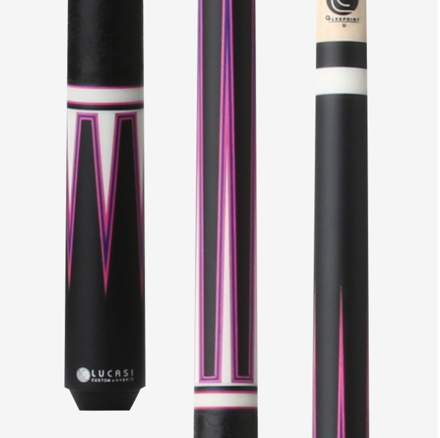 Lucasi Lux Midnight Black with Magenta Points Pool Cue Closeup of detail 