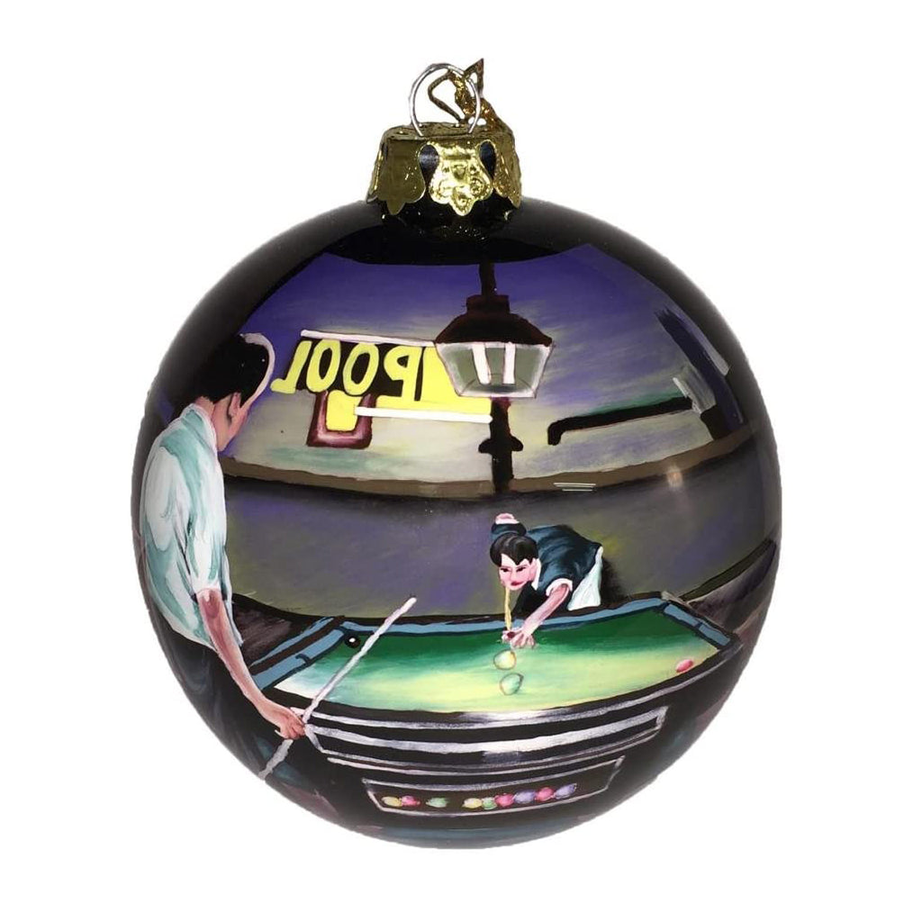 Painted Blown Glass Ornament Limited Edition Pool Scene