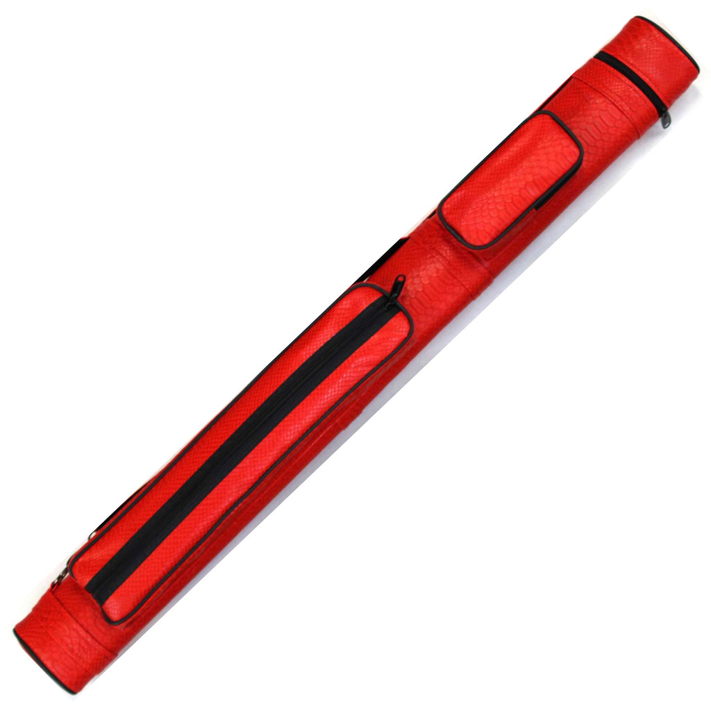 Bright orange-red pool cue case with black zippers