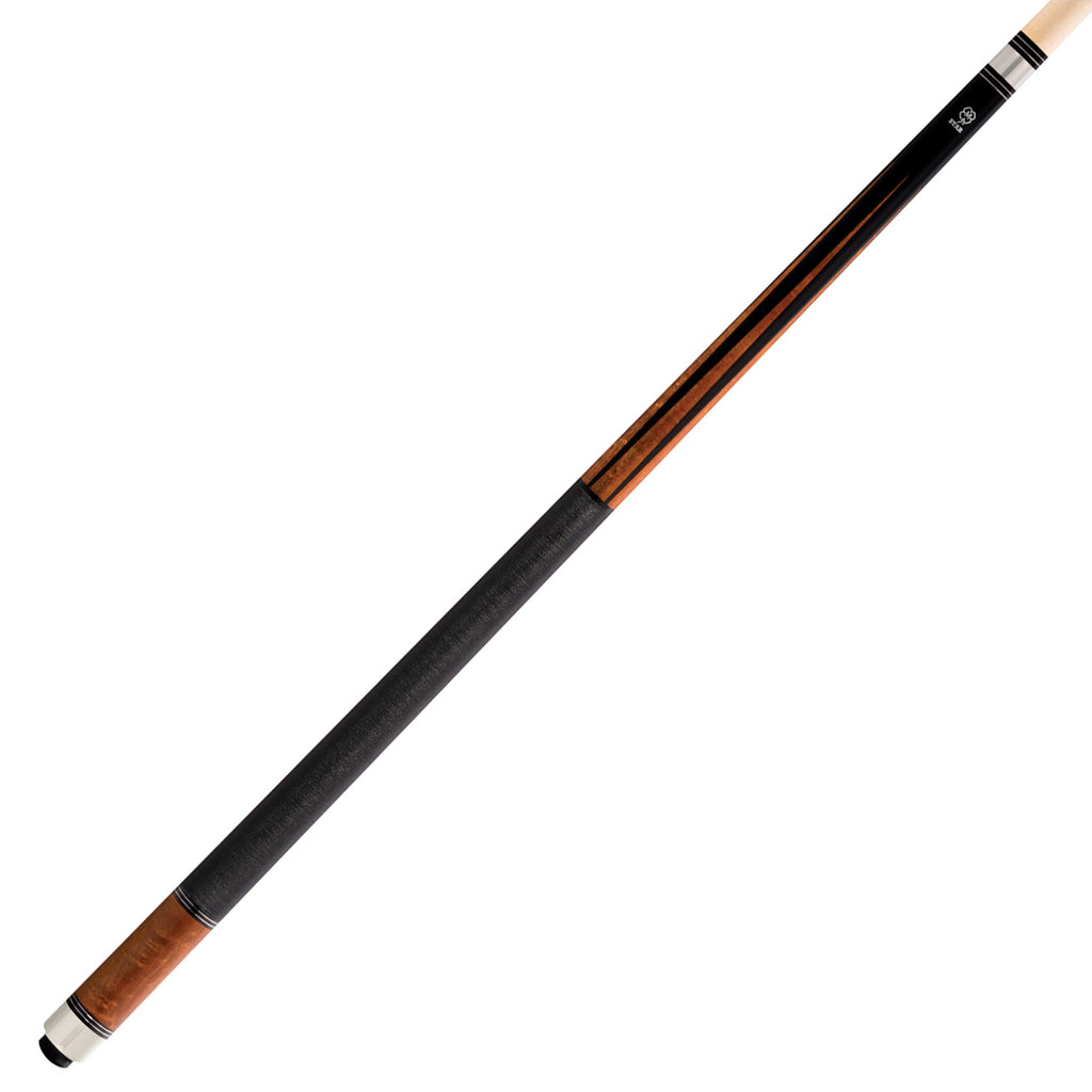 Overall butt view of pool cue Black with Cherry points
