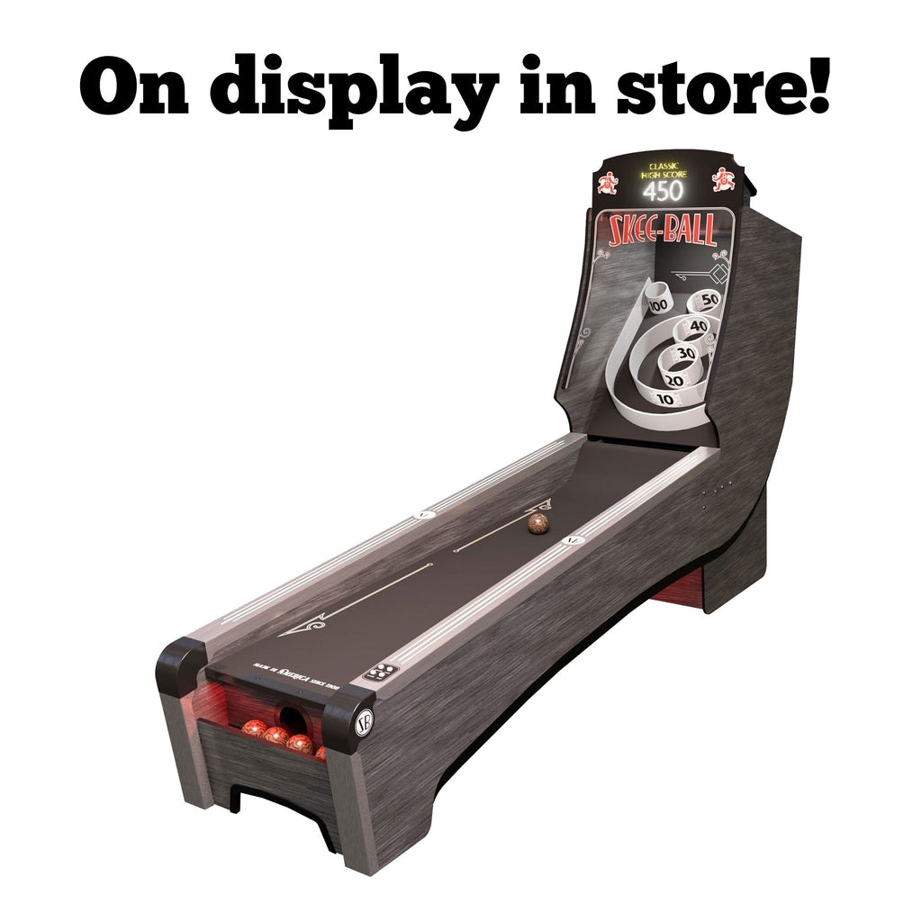 Grey skee ball with on display in store caption