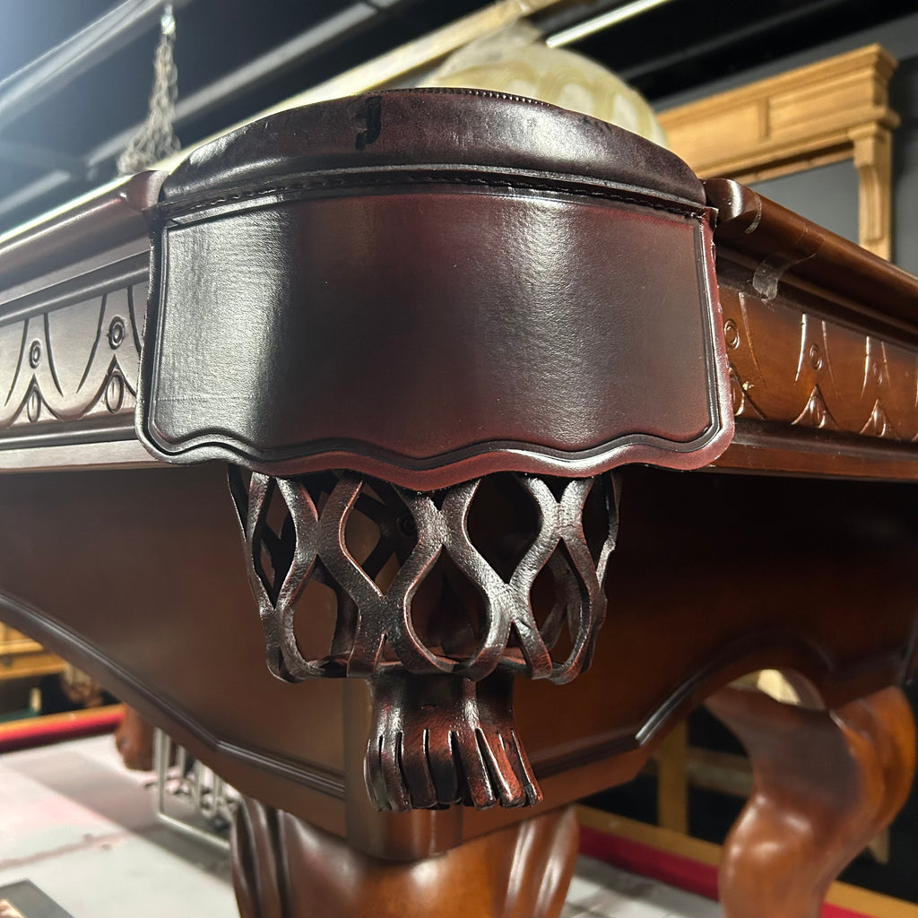 Leather shield pocket in mahogany finish