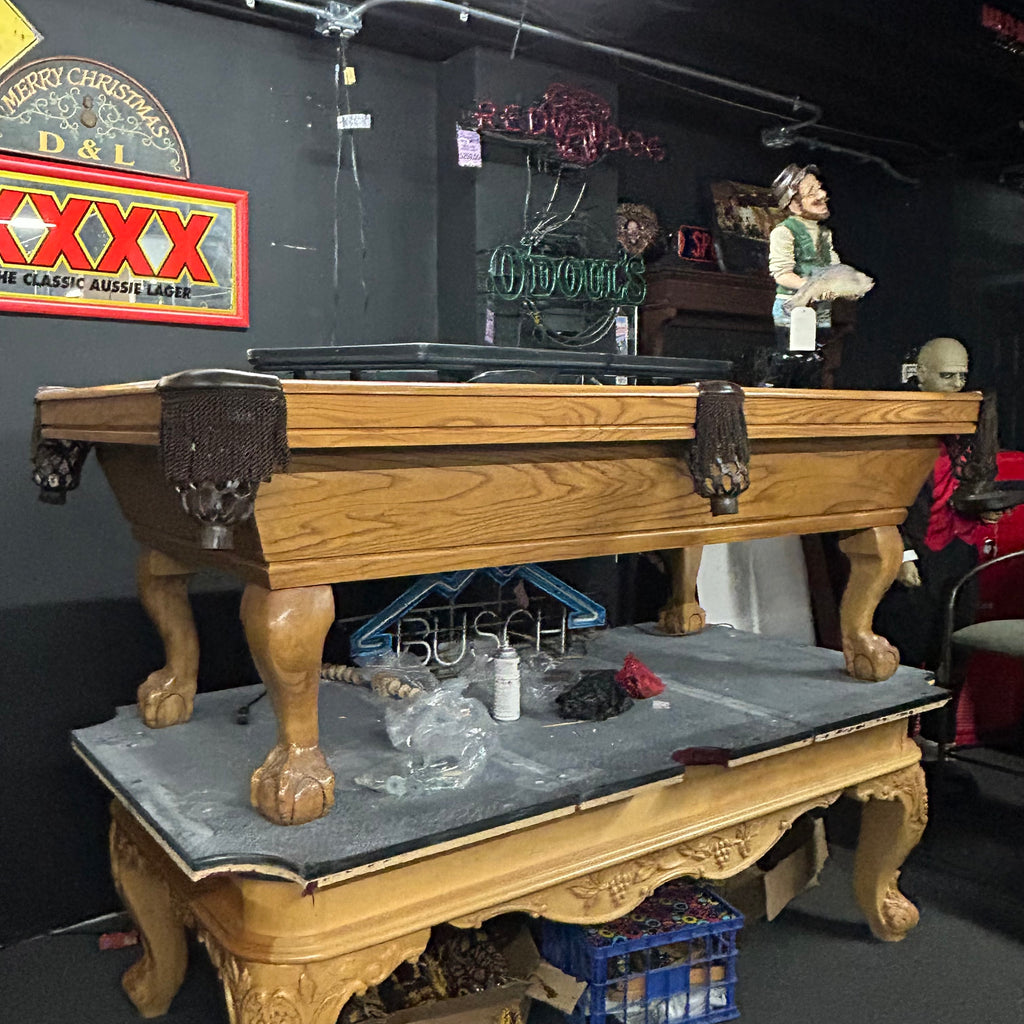 Wide shot of 7ft connelly pool table oak finish