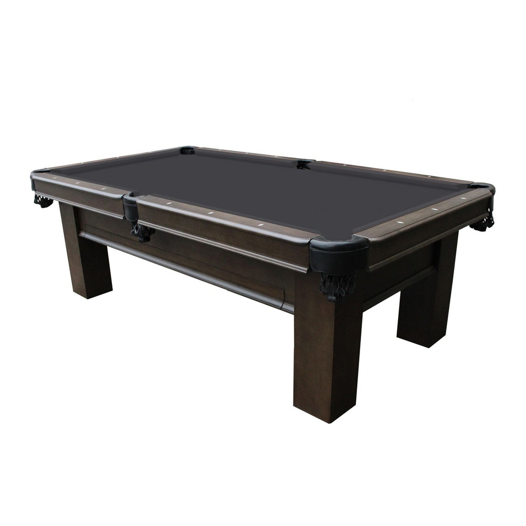 Elias pool table with drawer closed and black felt and pockets