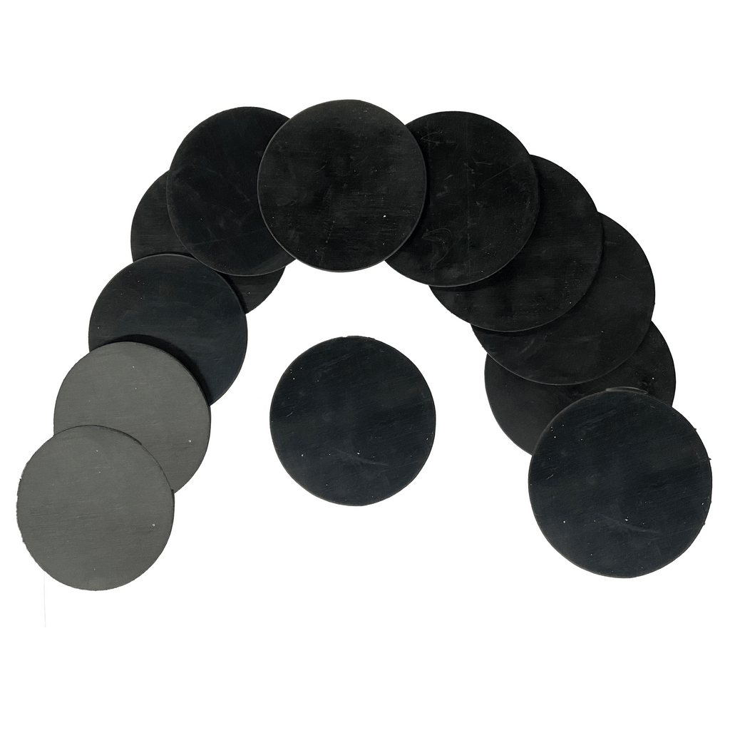 One sixteenth inch round rubber shim set 12 pieces 3 inches diameter