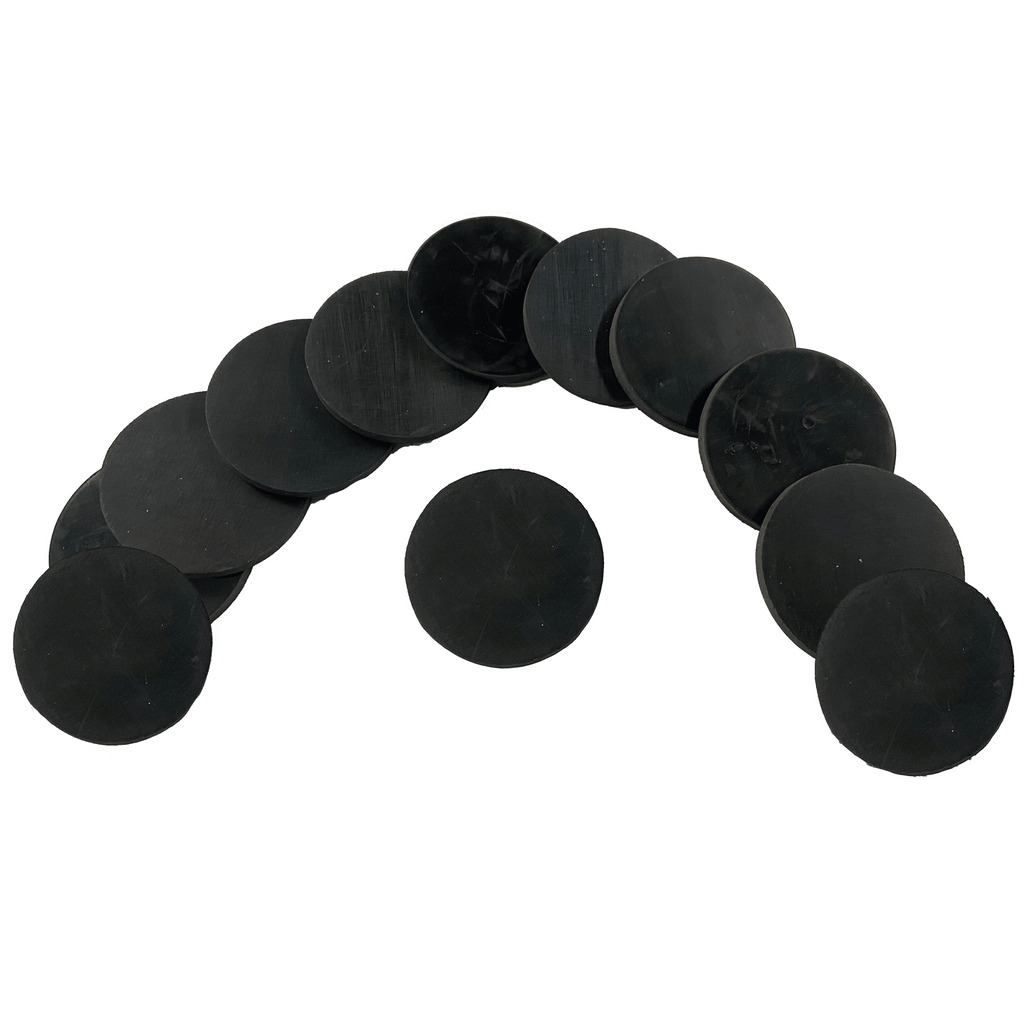 Black Quarter inch round rubber shim set 12 pieces 3 inches diameter