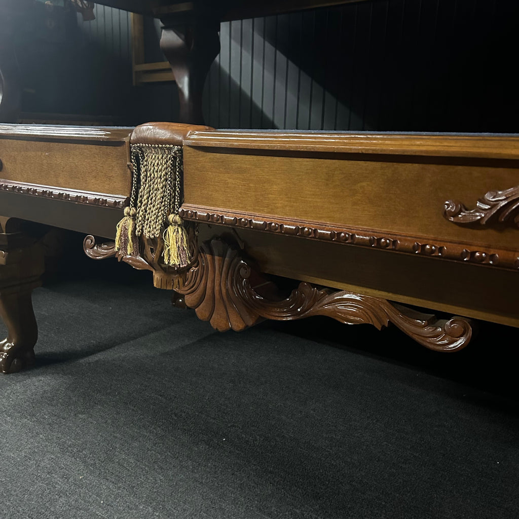 Oversized 8ft pool table with clam shell details