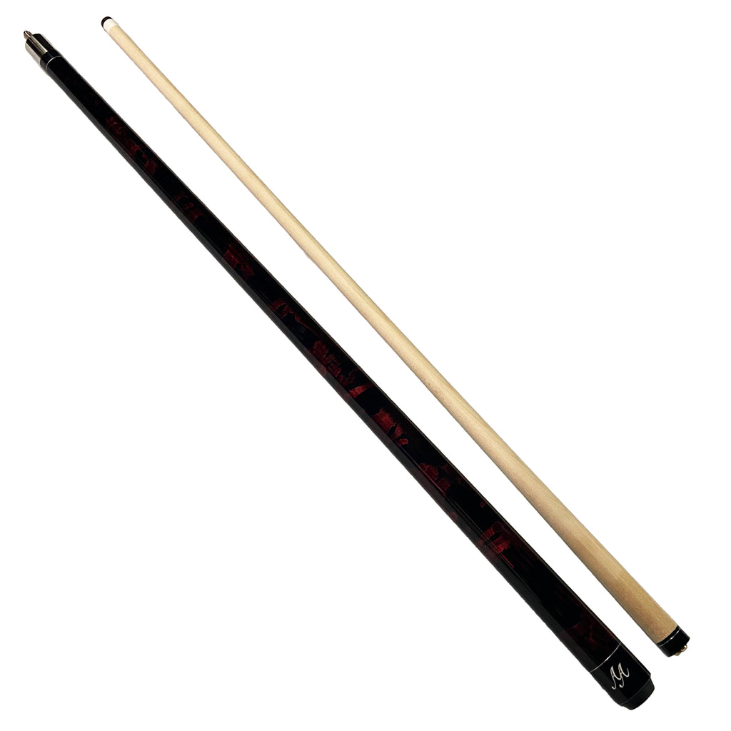 AA red and black 2 piece swirl cue 