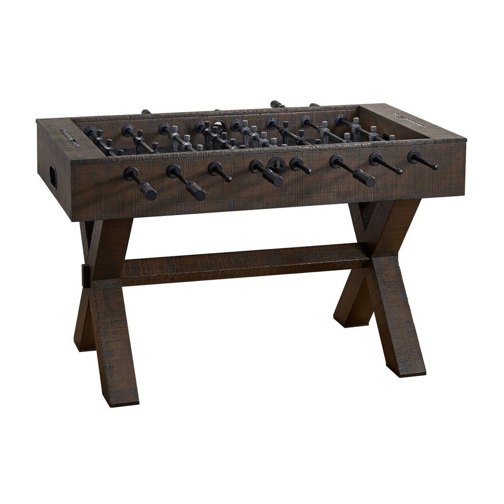 Homestead foosball table on white background with criss-cross base